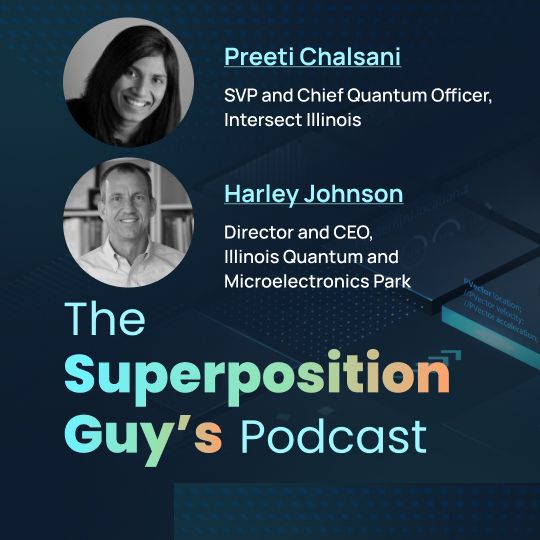 Graphic promoting Preeti Chalsani and Harley Johnson appearing on the Superposition Guy's Podcast