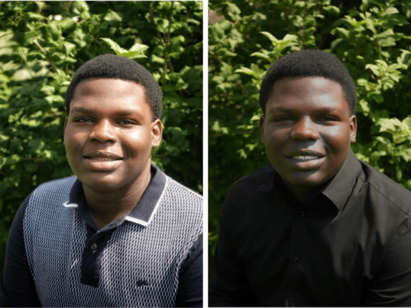 Headshots of twins John and James Kountz